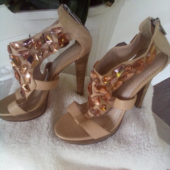 👜🕶Jean-Michel Cazabat Crystal Embellished Platform Heels Nude Size:7 - Picture 4 of 14